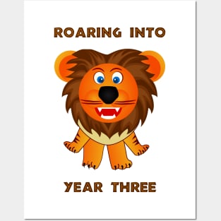 Roaring Into Year Three (Cartoon Lion) Posters and Art